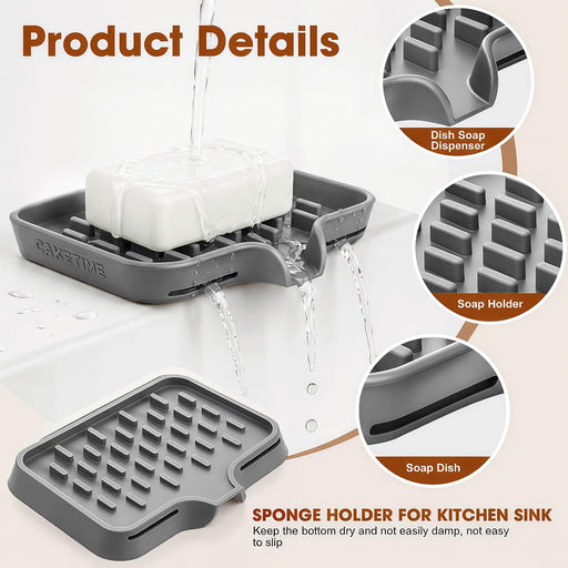 2 Pack Silicone Soap Dish with Drainage Holes for Bathroom Shower Caddy Kitchen Counter Bar Sponge Holder Drying Rack Si
