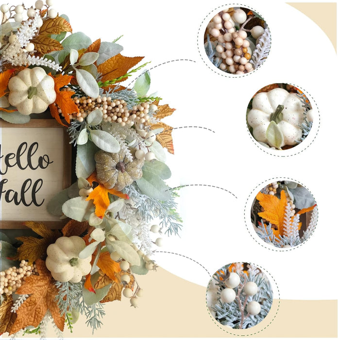 20" Harvest Fall Wreath for Front Door,Pumpkins Berries Autumn Wreaths