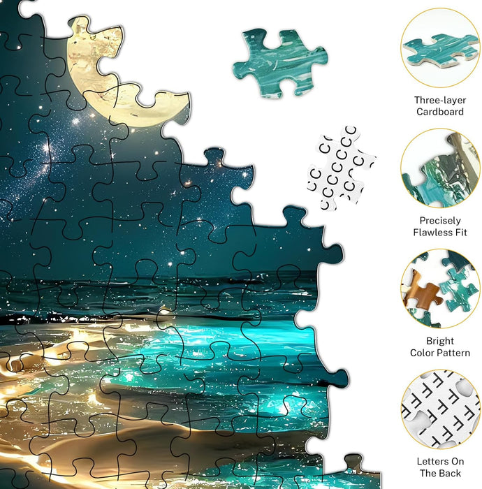 Moonlight Jigsaw Puzzles for Adults 1000 Pieces, Sparkling Beach Nature Landscape 1000 Piece Puzzle for Adults, Fun Hard