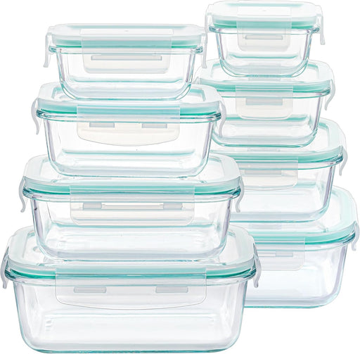 8 Pack Glass Food Storage Containers with Lids Green
