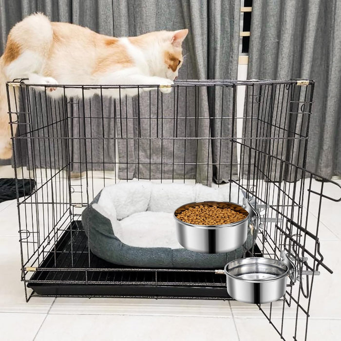 2 Pcs Stainless Steel Small Dog Crate Food Water Bowl, 19 & 12 OZ
