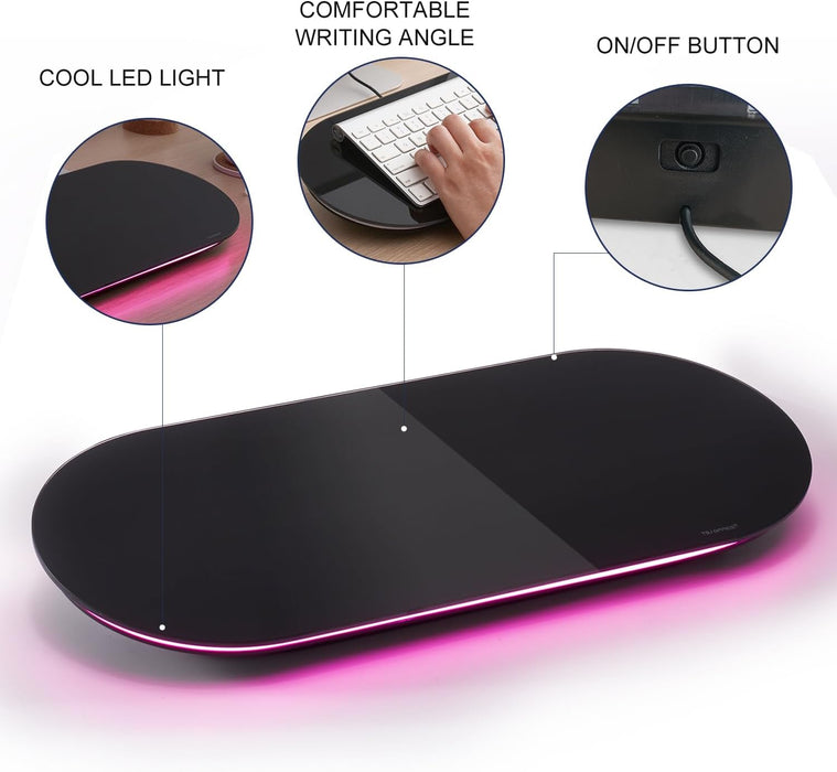 Glass Desktop Whiteboard - 17 X 7 Inches Black Board Pink Light