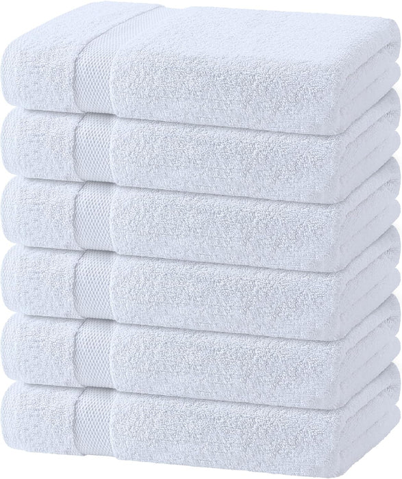 White Bath Towels 24x50 Inch, 6 Pack - Extra Absorbent Cotton Towel Set for Bathroom