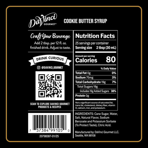 Cookie Butter Syrup, Made with Pure Cane Sugar, Dairy Friendly, 25.4 Fluid Ounces (Pack of 1)