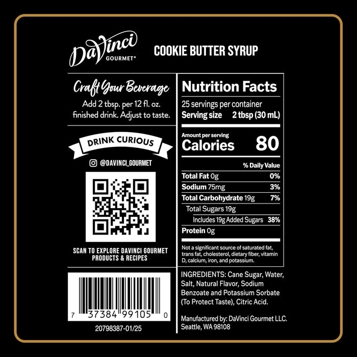 Cookie Butter Syrup, Made with Pure Cane Sugar, Dairy Friendly, 25.4 Fluid Ounces (Pack of 1)