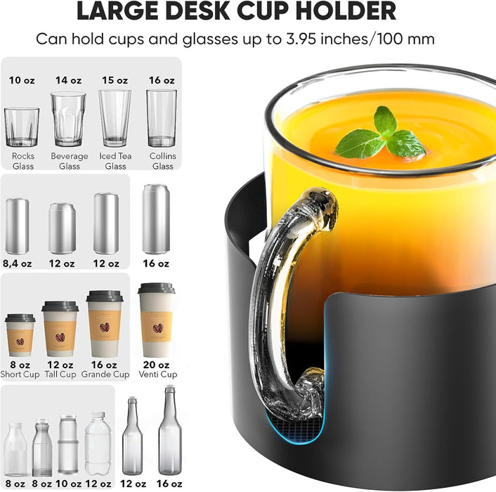 Anti-Spill Large Desk Cup Holder Clamp, Metal Table Cup Holder(Black)