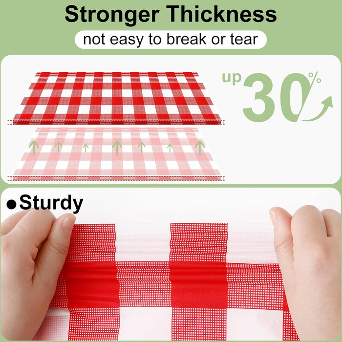 4 Packs Buffalo Disposable Table Cloth, 54 x 108 Inch Waterproof Plastic Tablecloth, Rectangle Red and White Checkered T