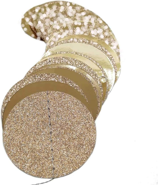 6 Pcs Glitter Champagne Gold Paper Circle Dots Garland (52 Feet) Party Hanging Bunting Birthday Party Decorations Engagement Party Bridal Shower Wedding Baby Shower Christmas Supplies Photo Backdrop