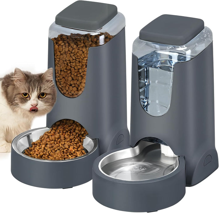 Automatic Cat Feeder and Water Dispenser with Stainless Steel Bowl Dog Gravity Food Feeder and Waterer for Small Medium 