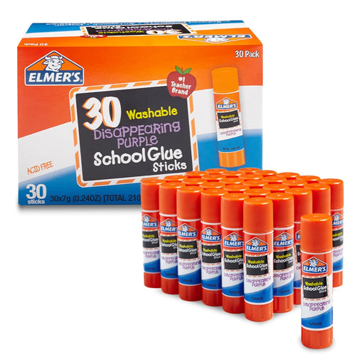 Elmer's Disappearing Purple School Glue Sticks, Washable, 7 Grams, 30 Count - Posters, Back to School, Bulk Pack for Cla