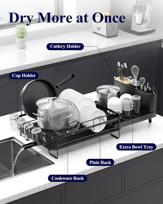 Extendable Dish Drying Rack, 19.2"-26.7" L x 12.9" W, Black