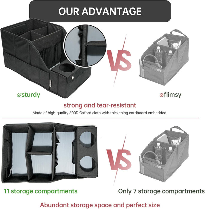 Car Backseat Organizer with 11 Compartments & 2 Cup Holders, Black