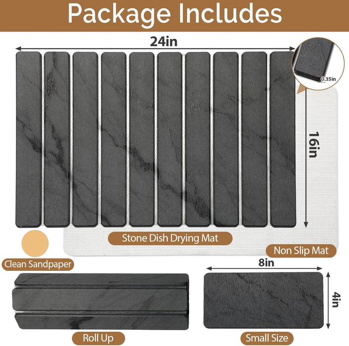 Large Stone Dish Drying Mat for Kitchen Counter, Quick Dry Stone Dishes/Bath Mats,Foldable Water Absorbing Diatomaceous 