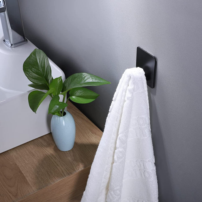 26lb Heavy Duty Adhesive Towel Hooks, No-Damage 4 Pack Matte Black