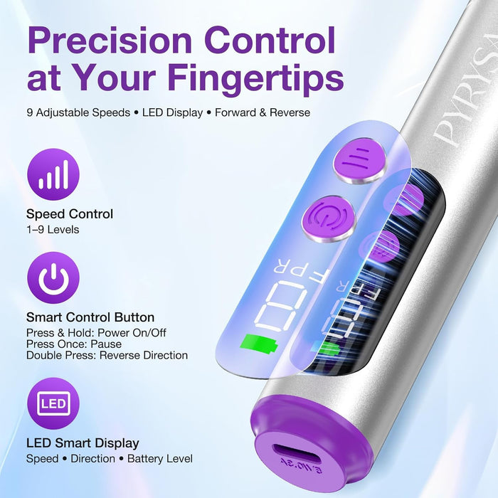 Cordless Electric Nail Drill, 9 Speed Professional E Filer for Nails