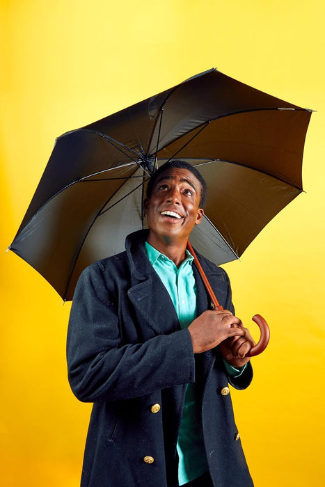 Auto Open Water Repellent Stick Umbrella with Classic Wood J Hook Handle