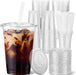 [100 Sets - 16oz] Clear Plastic Cups with Lids and Straws, Disposable Iced Coffee Cups for Smoothie, Milkshake, Cold Drinks - BPA free
