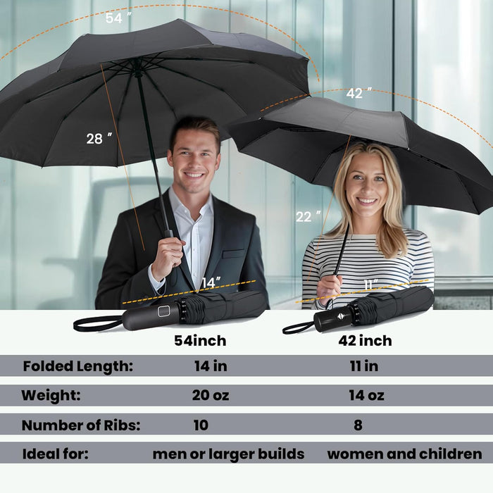 Compact Travel Umbrella - Windproof Auto Open/Close, Small Folding Umbrella for Rain - Lightweight & Durable with Fiberg