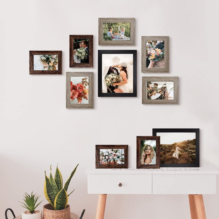 Picture Frames Collage Wall Decor 10-Pack, Gallery Wall Frame Set with 8x10 5x7 4x6 Frames in 3 Different Finishes