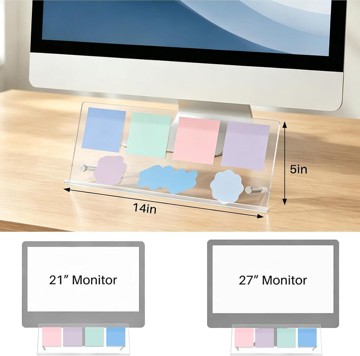 Monitor Memo Board Holder 14"x5", Office Organization Memo Holders for Computer Sticky Note Holder, Space-Saving Under M