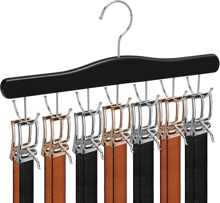 Belt Hanger for Closet, Holds Up to 42 Belts, Sturdy Wooden Belt Rack with 14 Hooks, Space-Saving Belt and Tie Organizer