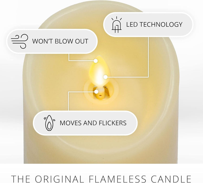 Flameless LED Battery Operated Ivory Pillar Candle, Flickering Realistic Moving Flame, 3" x 4.5" Luminous Real Wax Indoor Home Decor Pack of 1