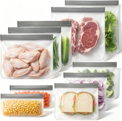 10 Pack Reusable Freezer Bags, Extra Thick Leakproof Food Storage Bags BPA-Free Plastic Storage Bags for Marinate Meat S