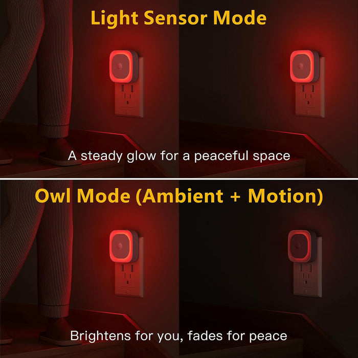 2 Pack Plug in Red Night Light with Motion Sensor and Light Sensor