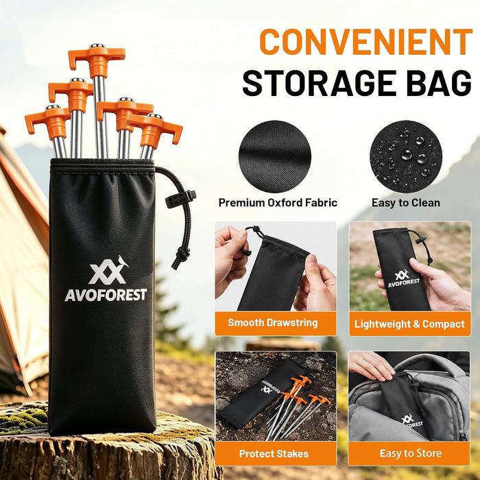 12 Pack Tent Stakes Heavy Duty Camping Stakes, 7.1inch Non-Rust Metal Tent Pegs with Storage Bag Ground Stakes Tent Spik