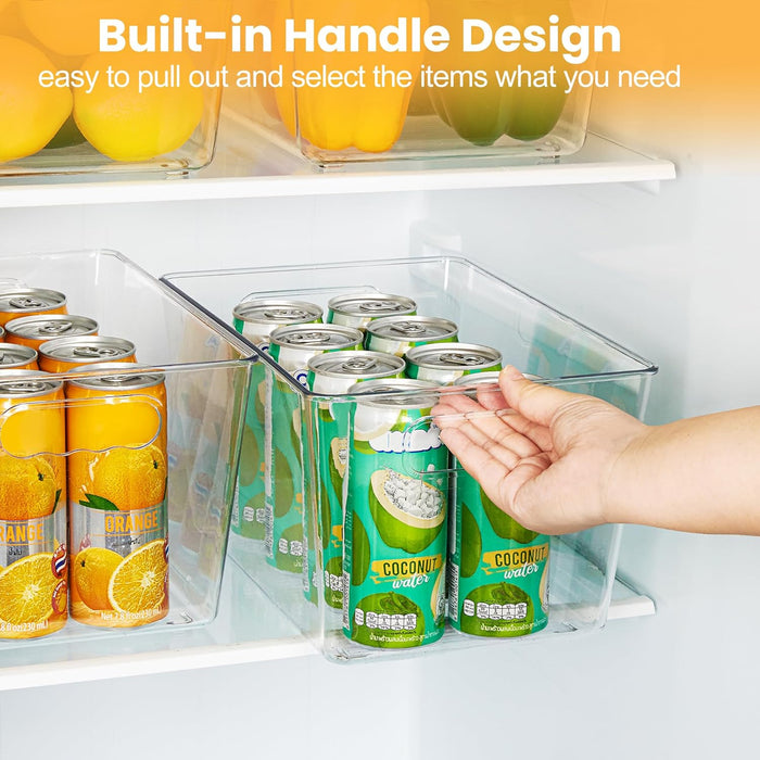 6 Pack Clear Storage Bins, Pantry Organizer Bins with Handle, Large
