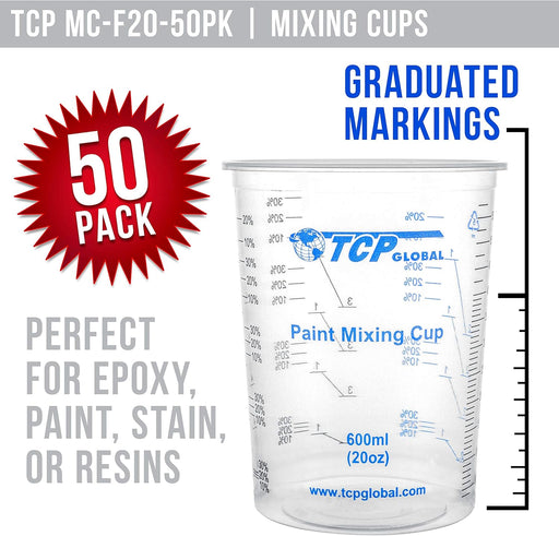 20 oz. (600ml) Graduated Plastic Mixing Cups - Box of 50