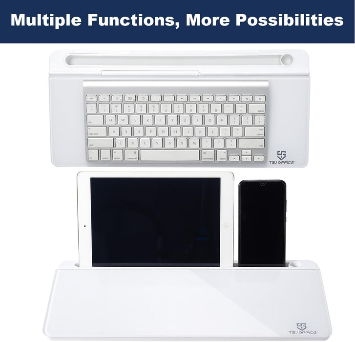 Small Desktop Whiteboard -Glass Dry Erase Board Computer Keyboard Stand White Board Surface Pad with Drawer, Desk Organi