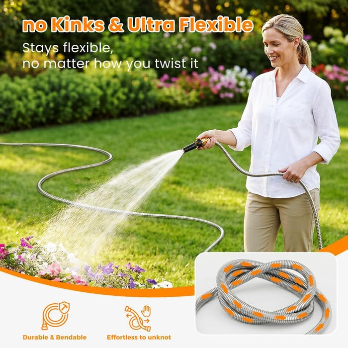 100 FT Garden Hose Expandable, 304 Stainless Steel Water Hose