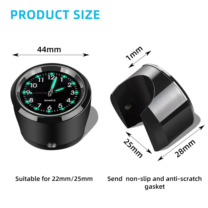 Aluminum Luminous Quartz Watch 22-25Mm Motorcycle Scooter Bicycle Handlebar Mount Clock Time Display Clock Moto Accessories