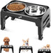 Elevated Dog Bowls for Small Medium Dogs, 3 Height Adjustable Raised Stand with 2 Thick 6" Stainless Steel Food Bowls, N