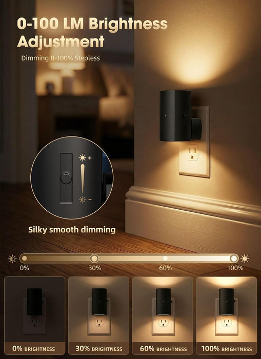 2 Pack Black Night Lights with Rotating Plug, Soft White