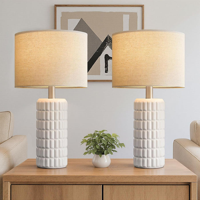 23" Modern Ceramic Table Lamps Set of 2, Lamps for Bedroom, White