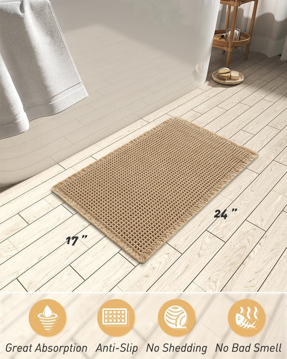 Upgraded Waffle Bath Mat Ultra Absorbent Non Slip Bathroom Mat, 17" x 24"