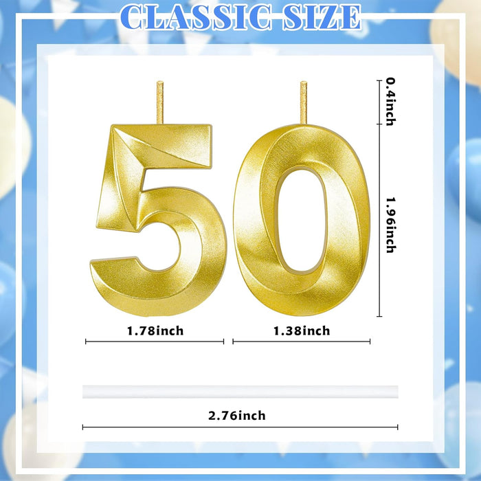 50th Birthday Decorations for Women and Men, Gold Number 50 Candle