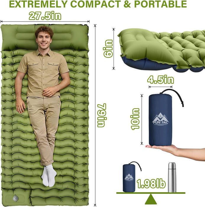 Camping Sleeping Pad, Ultralight Camping Mat with Pillow, Built-in Foot Pump Inflatable Sleeping Pads Compact for Campin