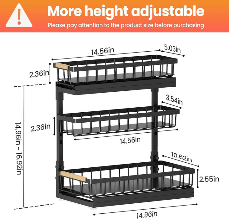 Under Sink Organizer and Storage for Bathroom and Kitchen - 2 Pack 3 Tier