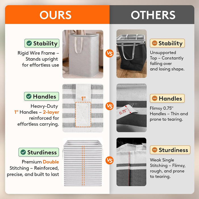 80L Large Laundry Baskets, Laundry Hampers Bags, 2 Pack, Grey
