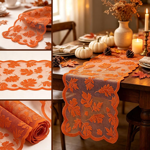 Fall Table Runner Fall Decorations for Home 13 x 72 Inch Maples Leaves Lace