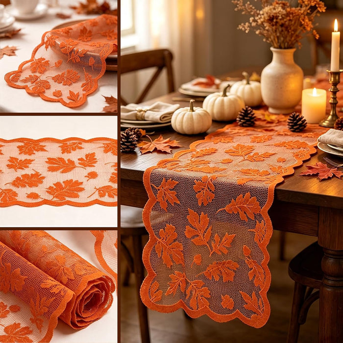 Fall Table Runner Fall Decorations for Home 13 x 72 Inch Maples Leaves Lace