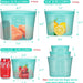 Reusable Food Bags, 12 Pack 100% Silicone Food Storage Bags Stand Up Zip Lock Container, Freezer Microwave Oven Dishwasher Safe, 4 Medium 4 Small 4 Extra Small, Aqua