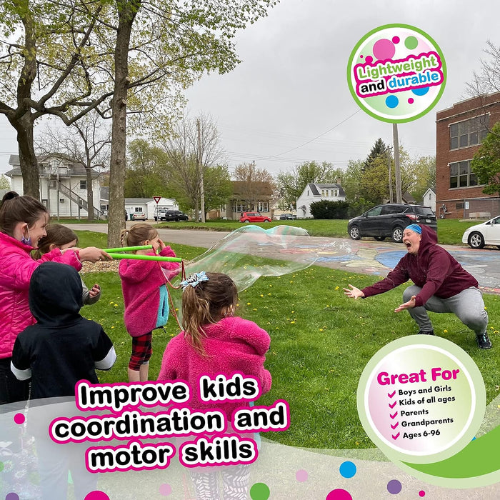 Giant Bubble Wands Kit: (4-Piece Set) | Incl. Wand, Big Bubble Concentrate and Tips & Trick Booklet | Outdoor Toy for Kids, Boys, Girls | Bubbles Made in The USA