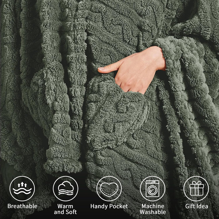 Wearable Blanket Poncho Cape Wrap for Adult, Cozy Sherpa Fleece Pocketed Shawl TV Throw Blankets for Office and Lounge,G