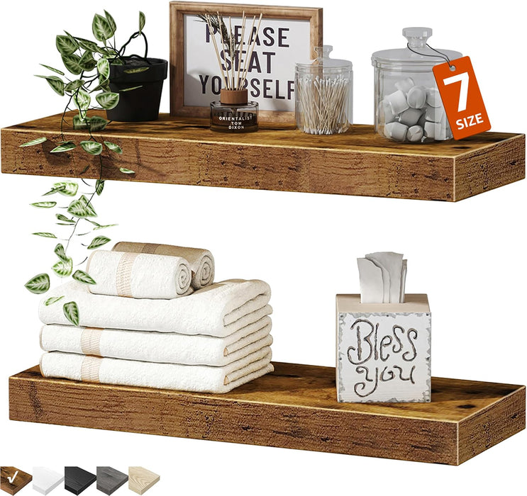 Bathroom Floating Shelves for Wall (Brown, Set of 2, 15.7")