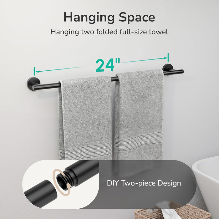 Matte Black Towel Bar, 24-Inch Towel Racks for Bathroom