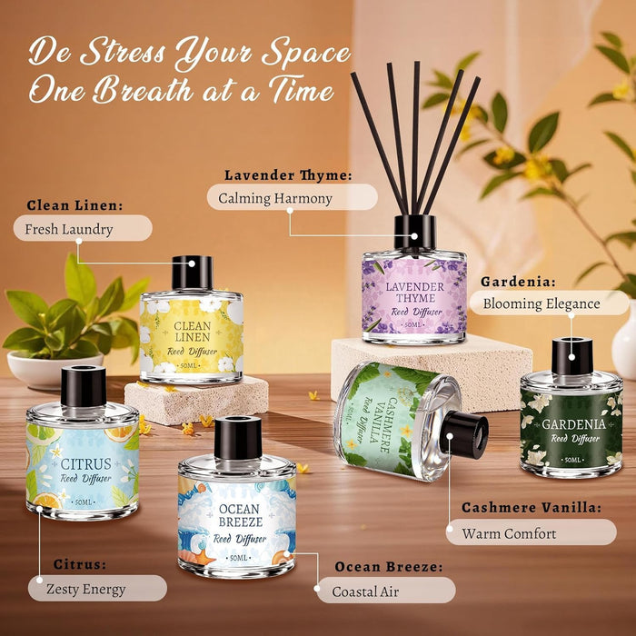 6 Pack Reed Diffuser Set, 10.14 Oz Reed Diffusers for Home with 30 Sticks